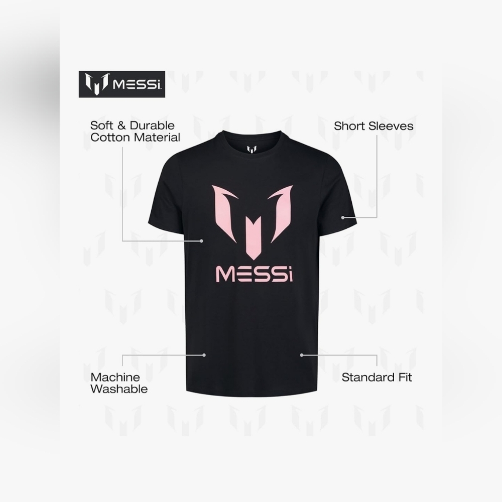 Messi Wingstar T-Shirt Tee Black with Pink Logo Men's Size 2XL XXL NWT - Picture 4 of 7